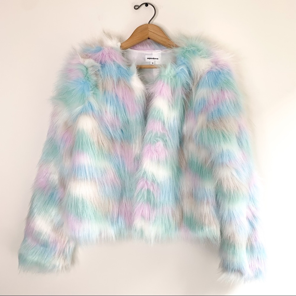 Superdown Shiloh Faux Fur Jacket Pastel Size M - Picture 3 of 17
